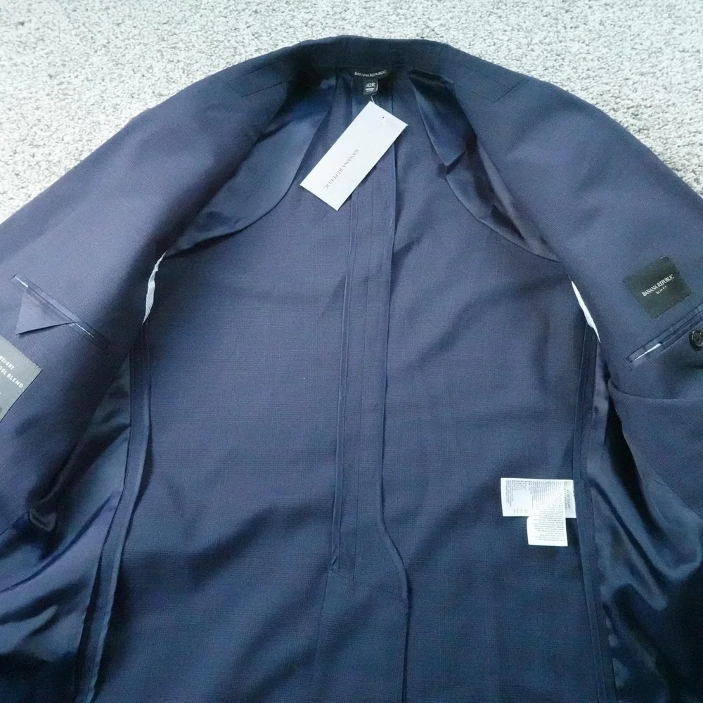 NEW Banana Republic Blazer Mens 42R Navy Plaid Slim Wool Sport Coat Suit Jacket